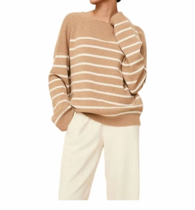 Lowell Sweater In Camel Stripe Breathable mesh panel
