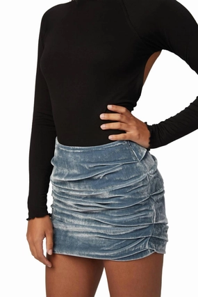 Velvet Mini Skirt In Mist Visual Outfit Relaxed Vibe