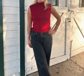 Ibis Mock Neck Sleeveless Top In Pomegranate Comfortable Style Cozy Vibes
