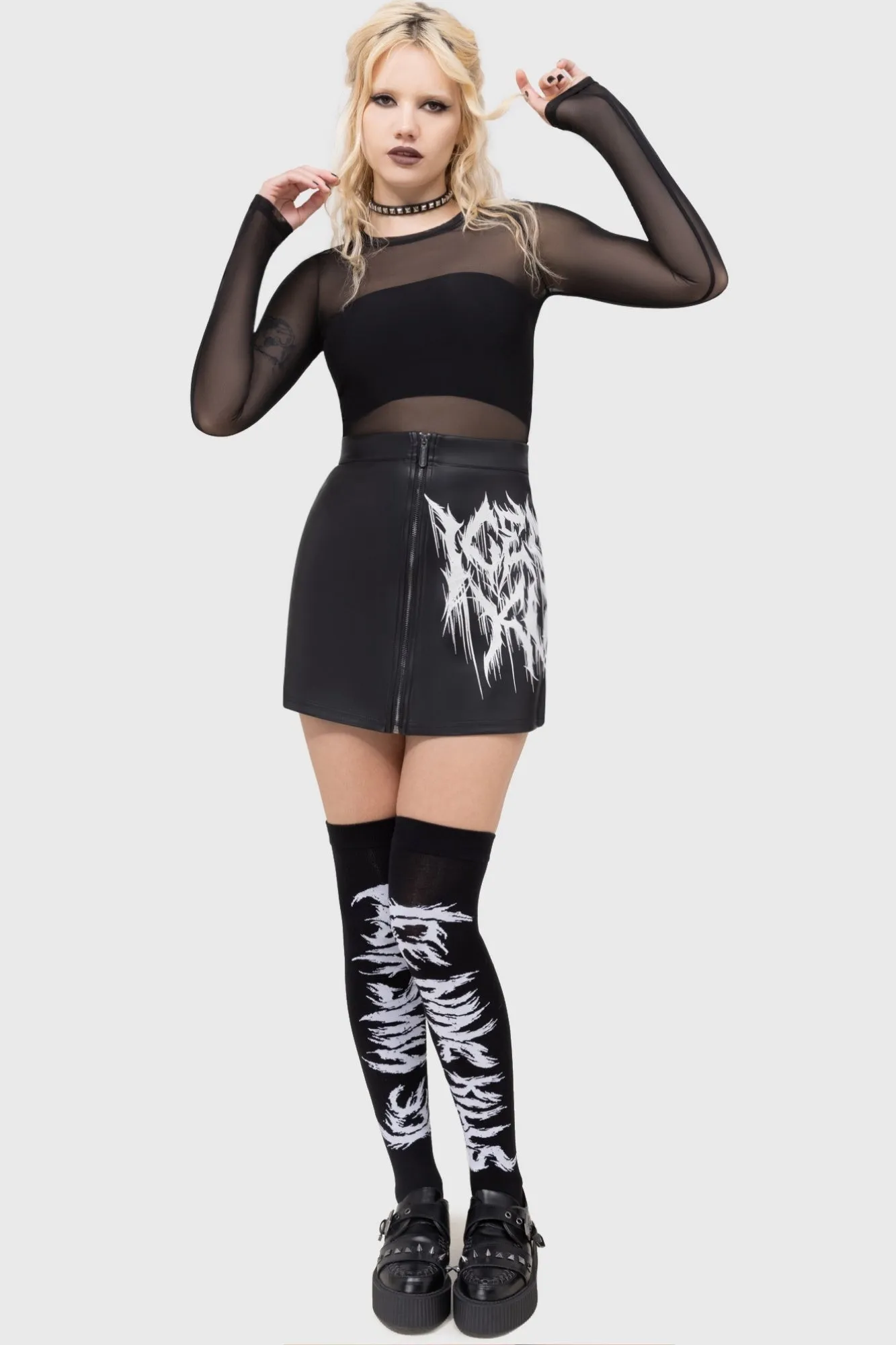 Contemporary Brand Button Details INK Logo Mini Skirt