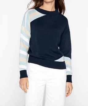 Quick Dry Weave Intarsia Stripe Sweater In Navy Multi