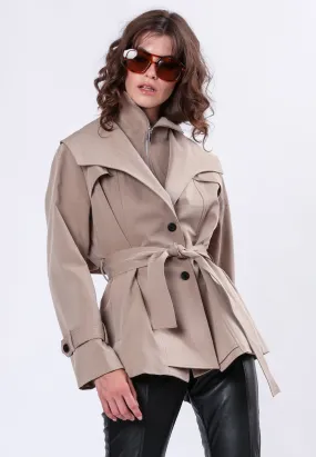 HoodedStyle RHODIUM TAUPE TRENCHCOAT