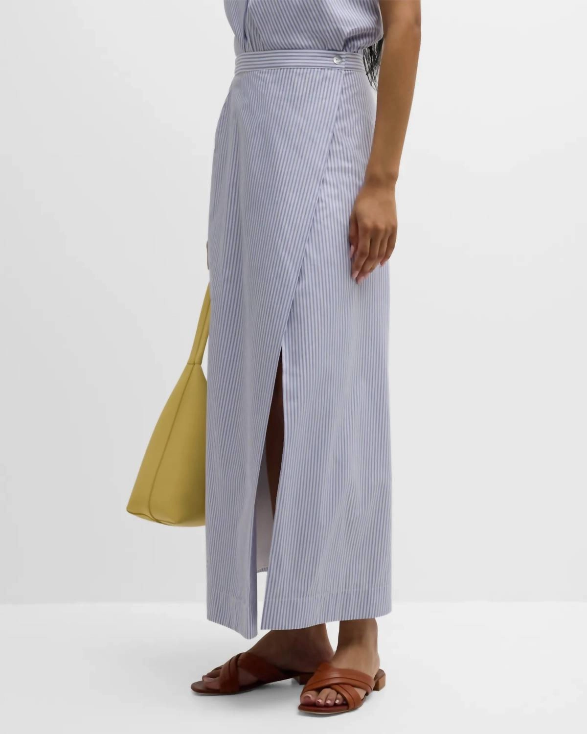 Inverted Pleat Skirt In Blue/white Stripe Polished Style Mall Brand Look