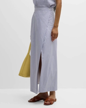 Inverted Pleat Skirt In Blue/white Stripe Polished Style Mall Brand Look