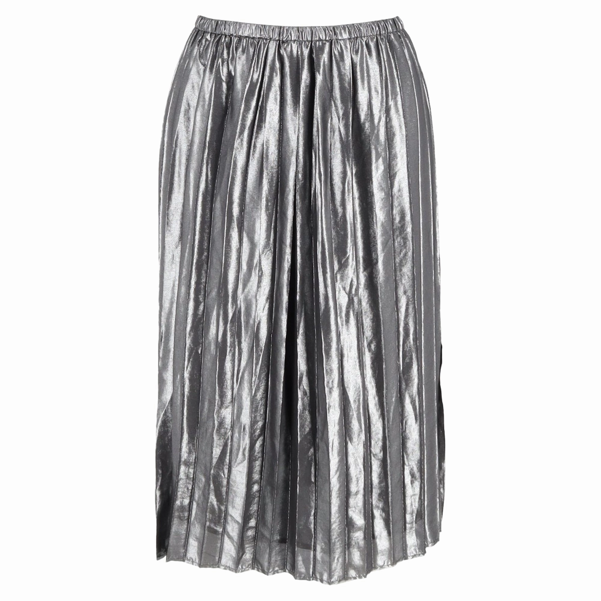 Isabel Marant Pleated Side Slit Midi Skirt in Silver Polyester Everyday Look