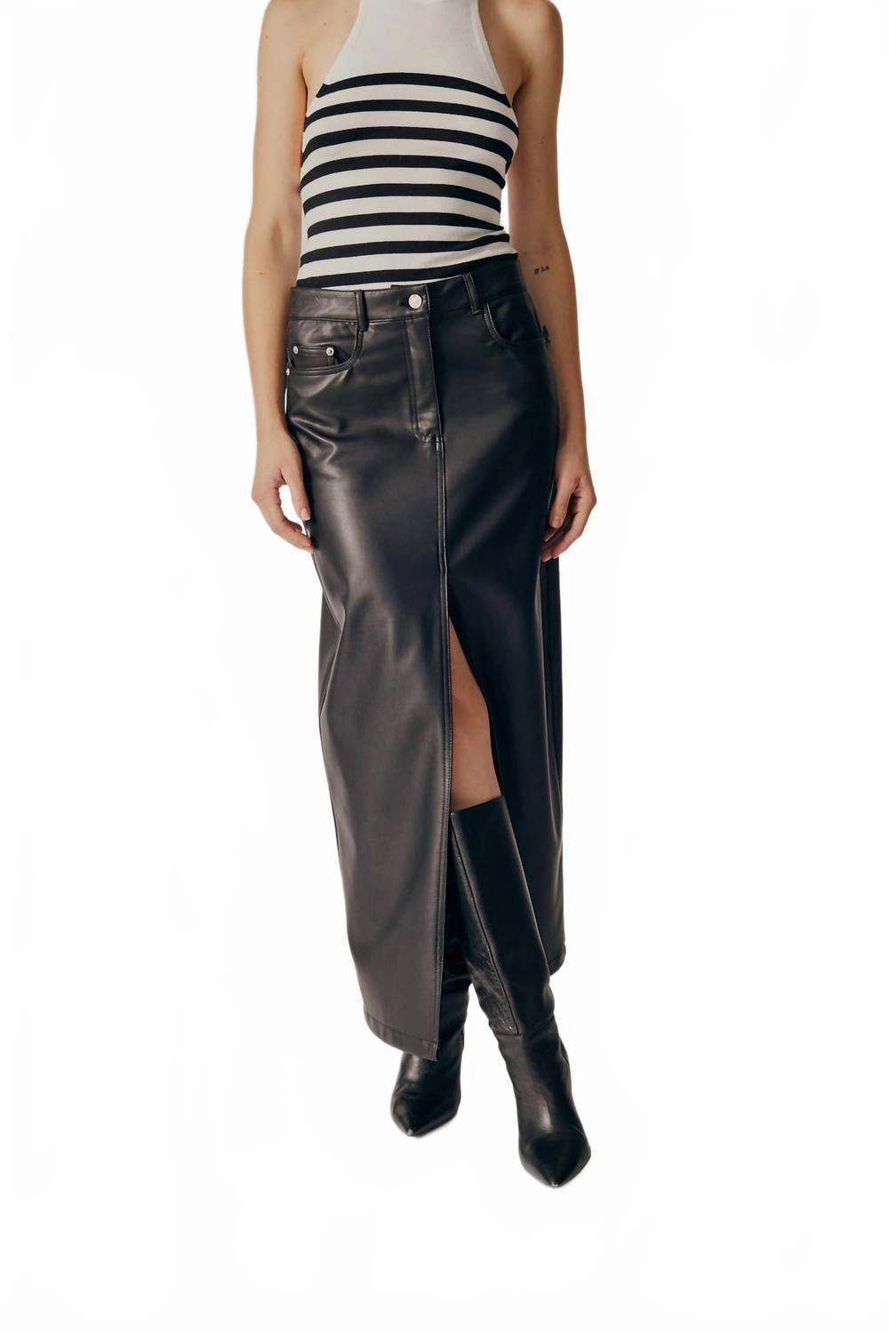Itea Leather Midi Skirt In Black investment piece Silicone Grip Trim