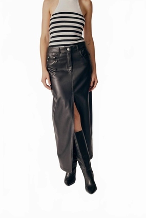 Itea Leather Midi Skirt In Black investment piece Silicone Grip Trim
