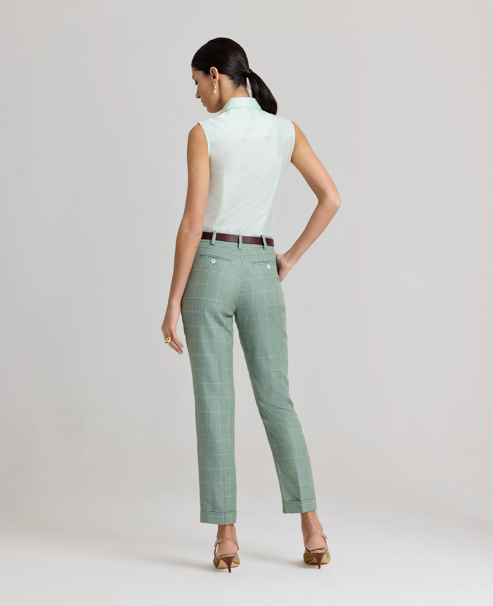 Jackie Wool Silk Turn-up Trousers snag resistant