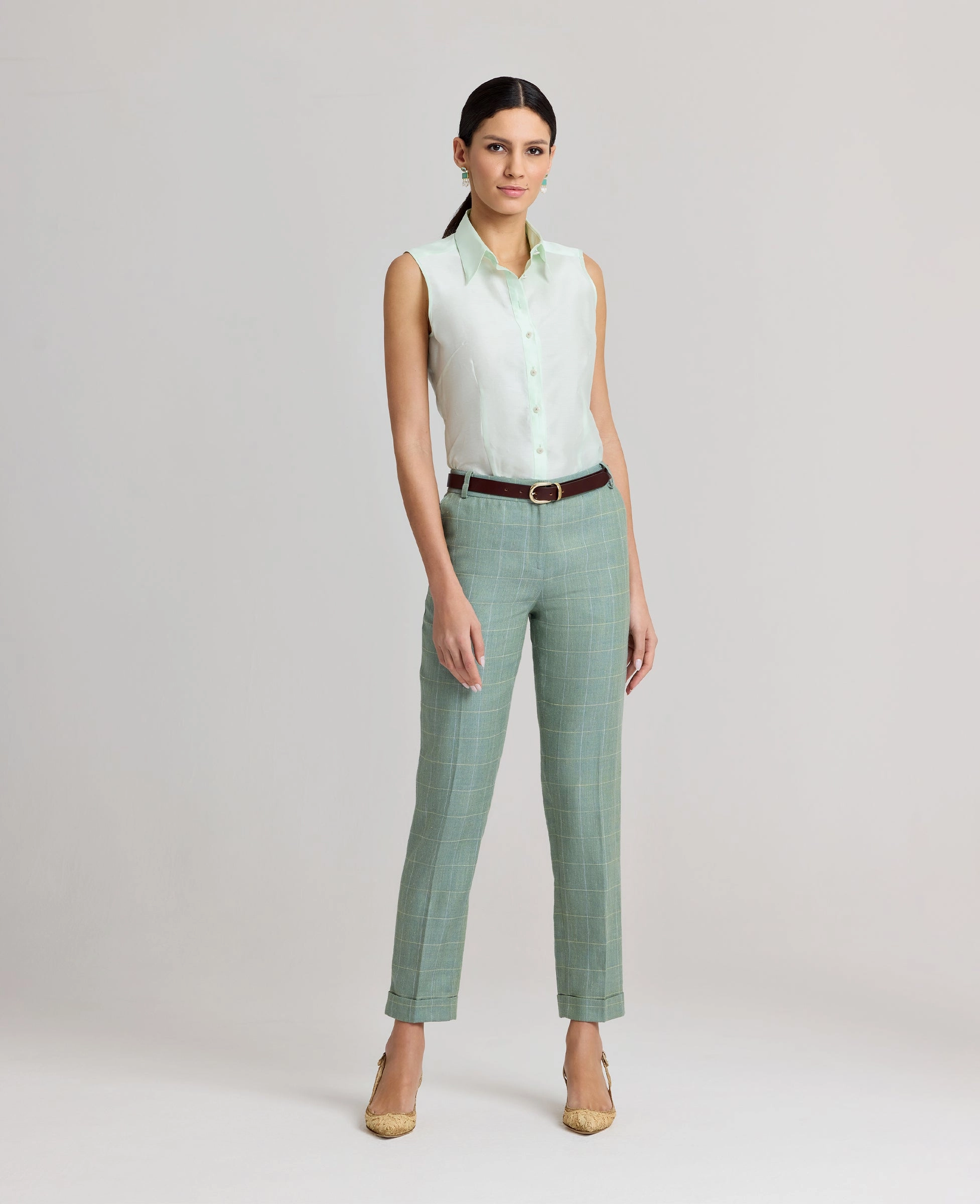 Stain Resistant Jackie Wool Silk Turn-up Trousers