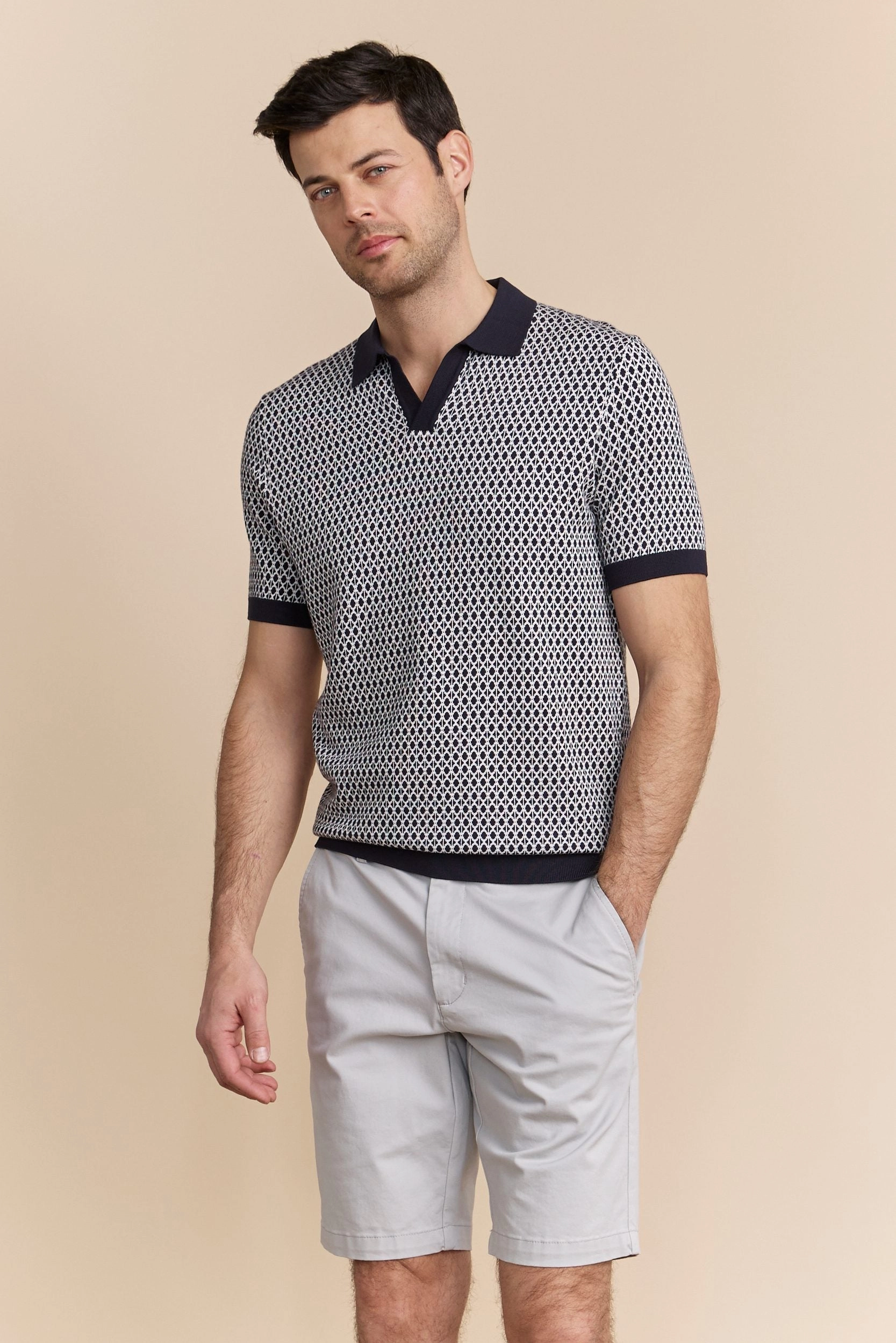 Jacquard johnny collar polo Golf Outfit Business Meeting