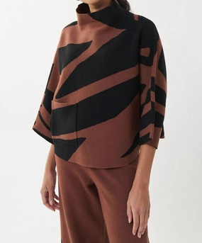 Jacquard Sweater In Black/toffee Thermal Lining Easy Fit