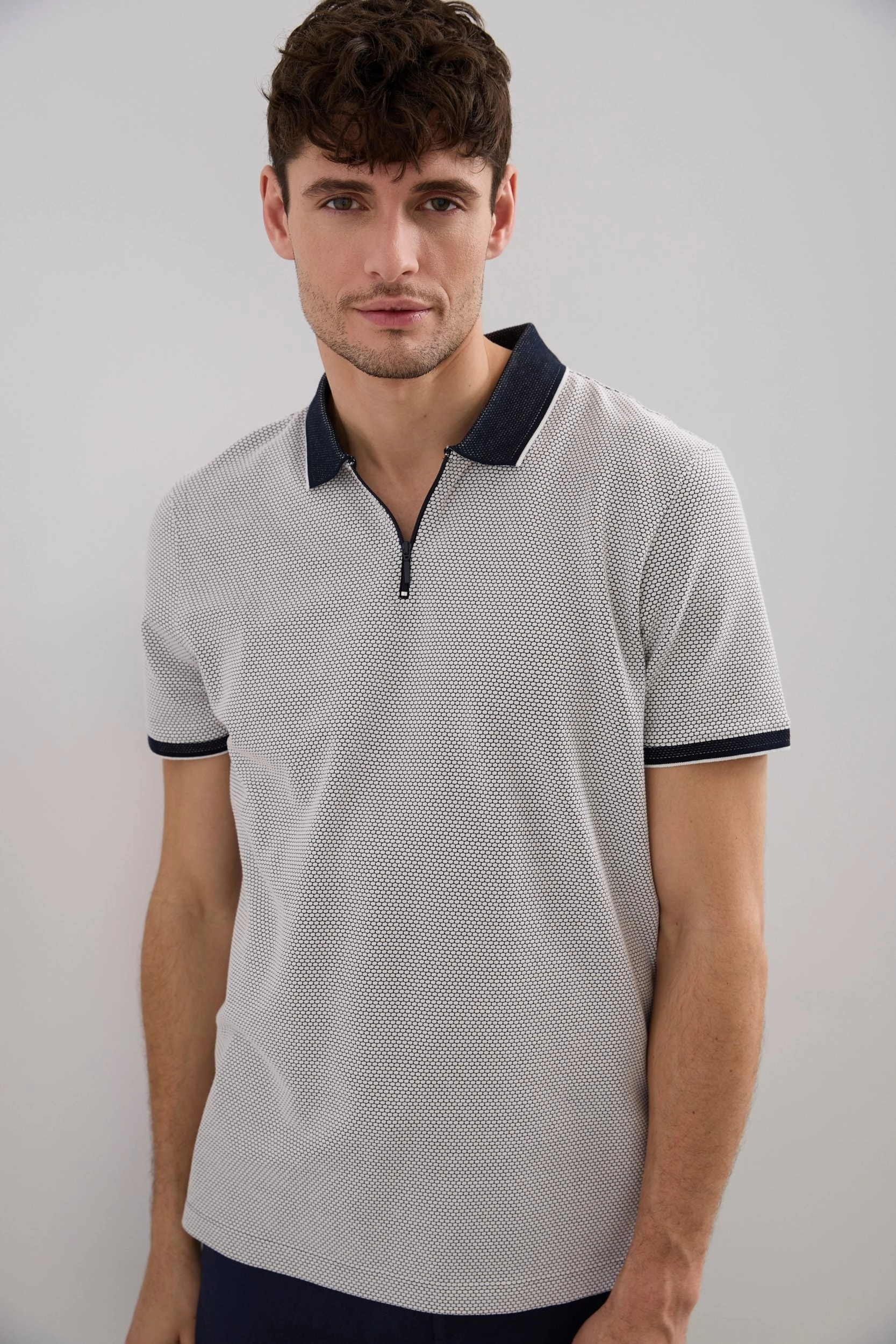 Jacquard Zipped Polo With Collar Detail elegant design