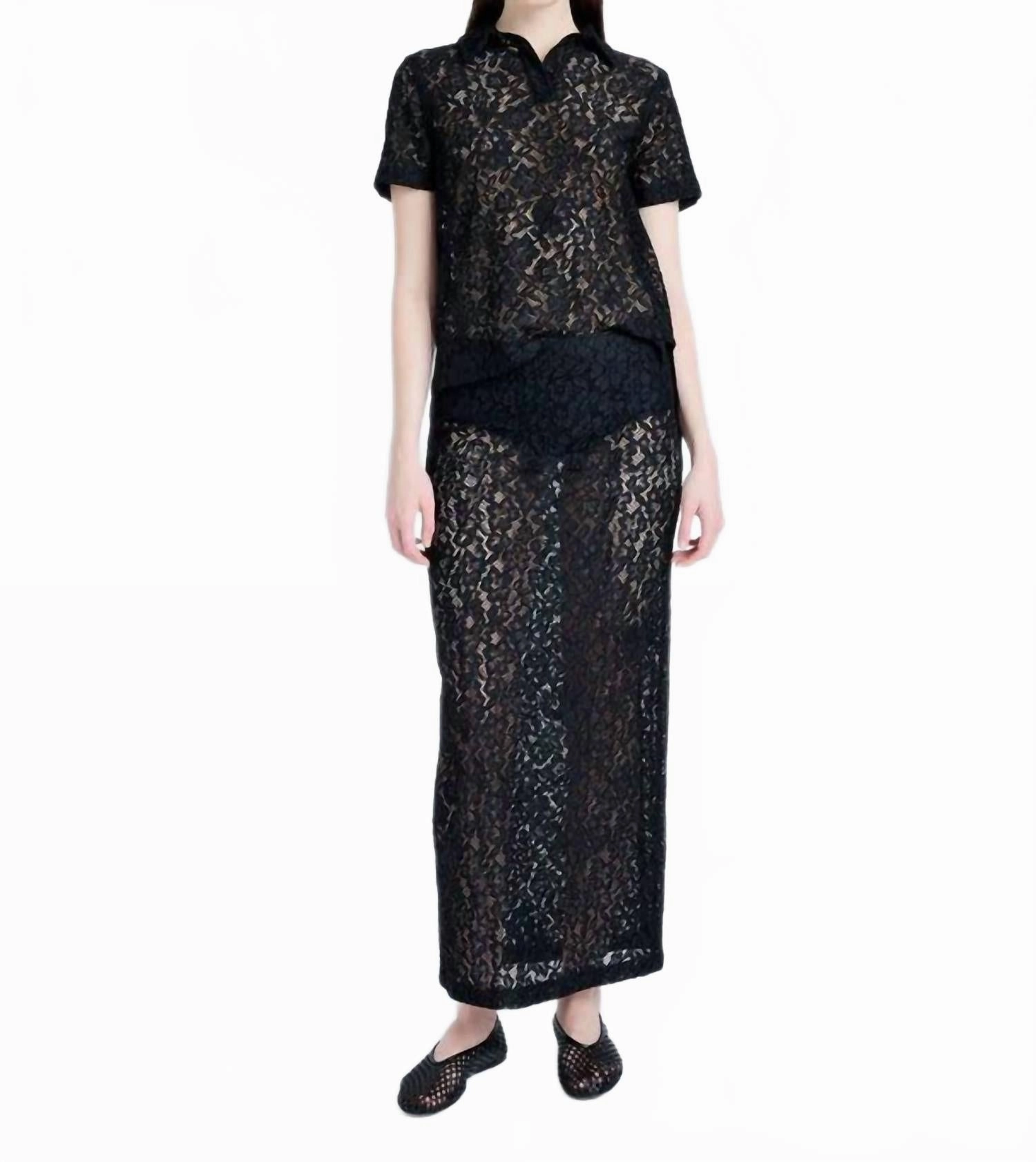 Jasmine Skirt In Stretch Lace In Black Eco Friendly Dye
