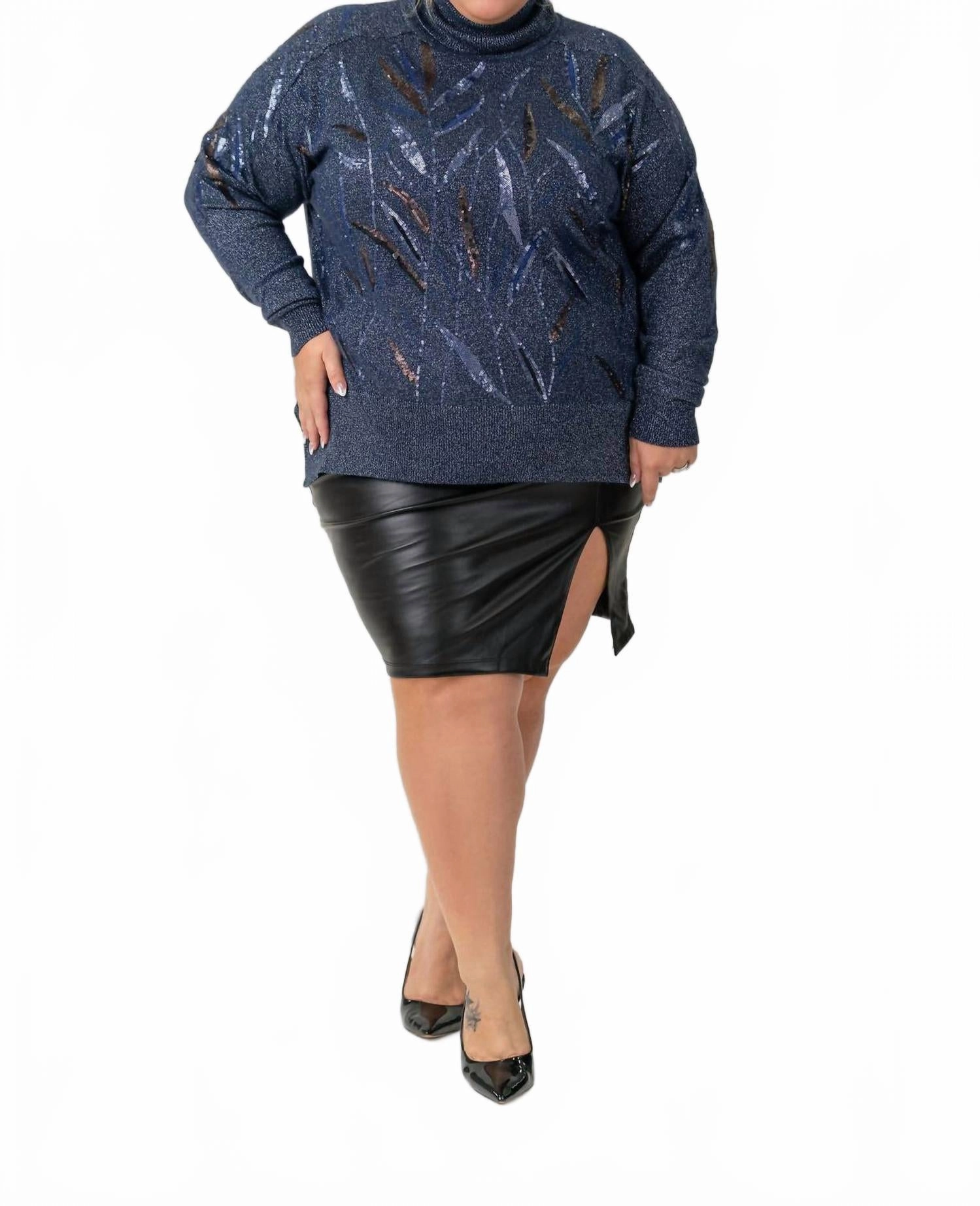 Jenika Kitted Top - Plus Size In Navy Knit texture Chilly Day Wear