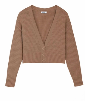 Zero Pilling Guarantee Relaxed Style Jenny Cropped Button Front Cardigan In Cinnamon