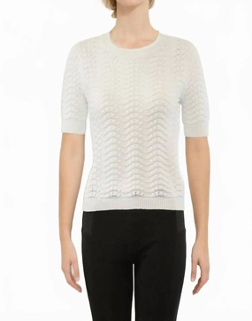 Jenny Pointelle Crew In White Seasonal Layer Drop Needle Detailing