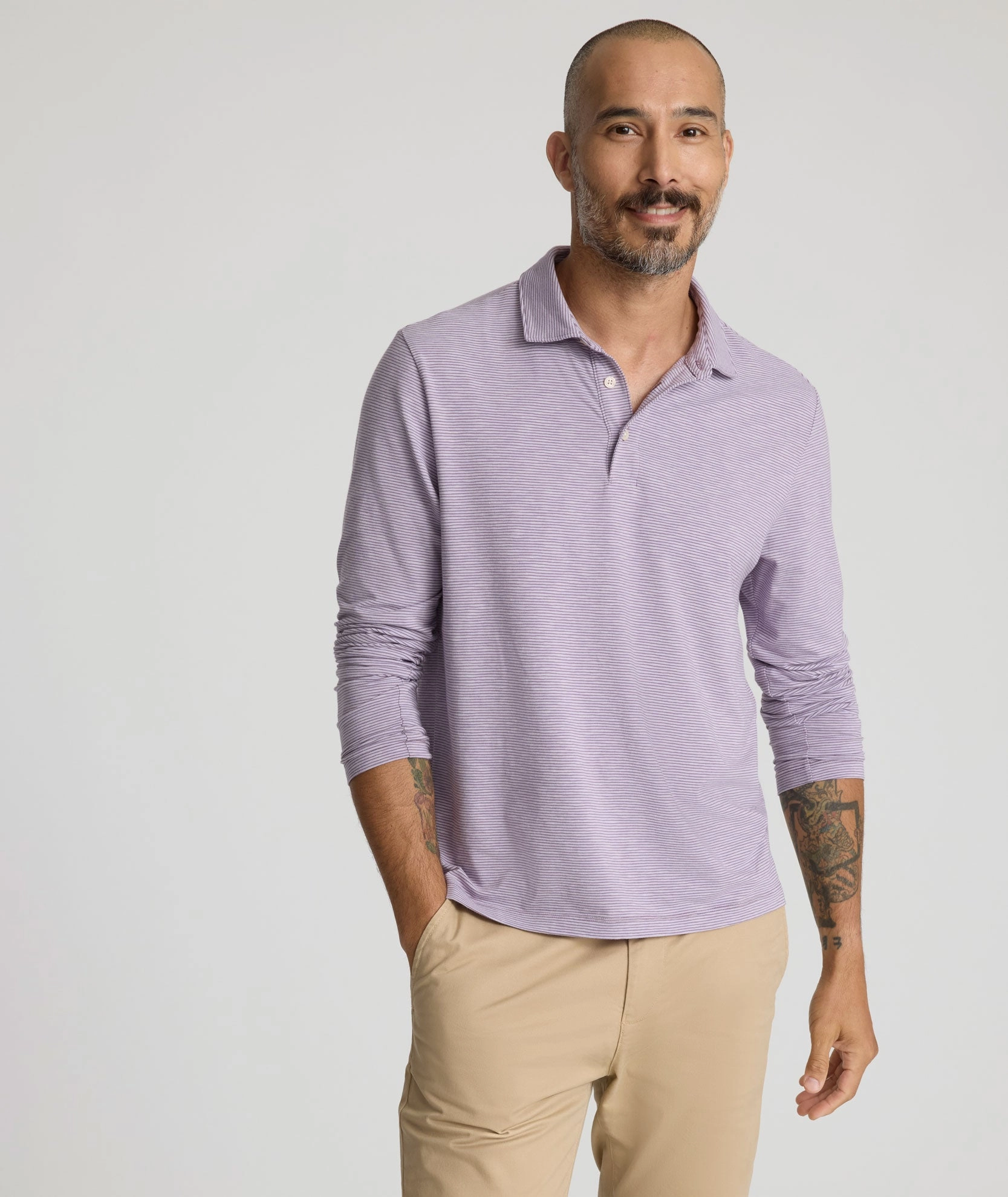Classic Layer Versatile Style Jersey Slub Long-Sleeve Polo