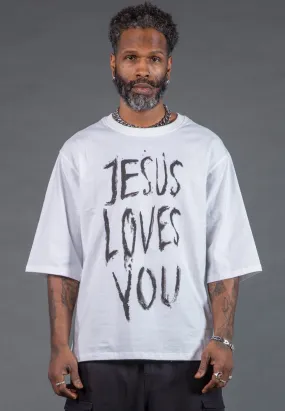 Colorfast Material Comfortable Layer JESUS LOVES YOU OVERSIZED T-SHIRT WHITE