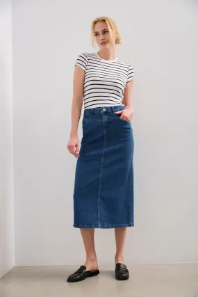 Long denim skirt with slit Neutral Tones Twist Front