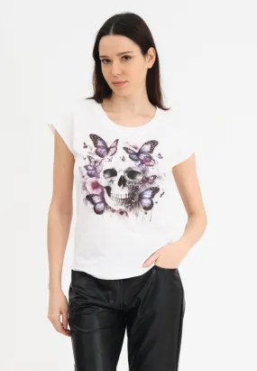 JILLIAN T-SHIRT WHITE SKULL DoubleStitched Seams