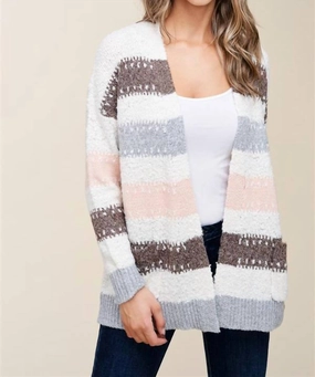 Cold-weather knit All Season Knitwear Jillian Open Front Sweater Cardigan In Oatmeal/brown