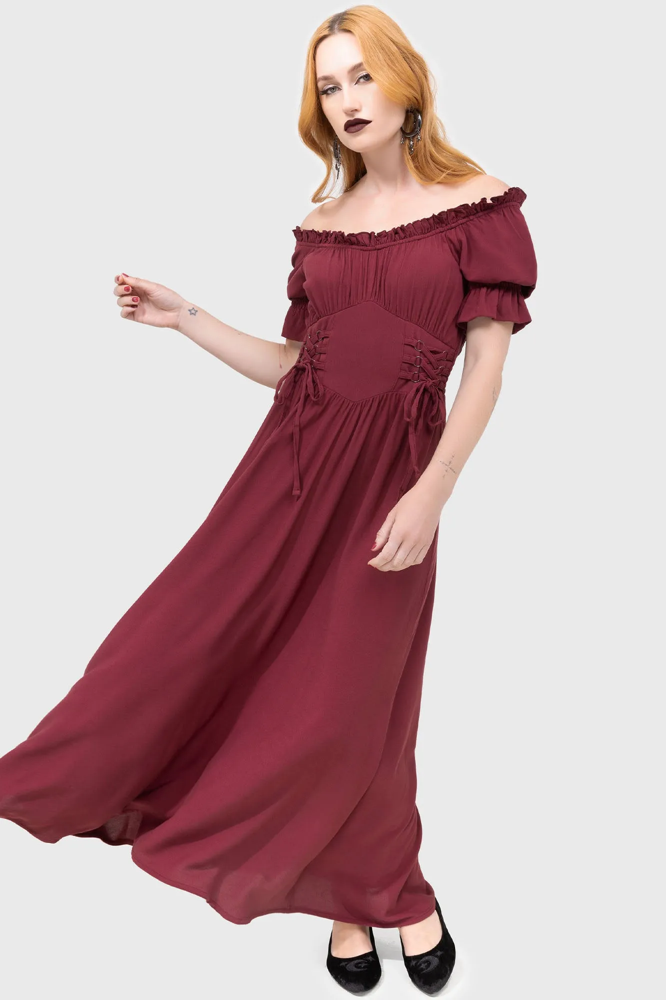 Jocasta Maxi Dress Short Sleeve [RED] Cool Tone