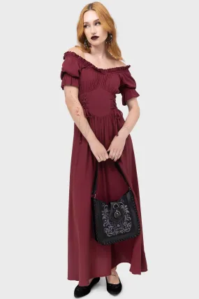 Flowing Lines Wave Soft Jocasta Maxi Dress Short Sleeve [RED]