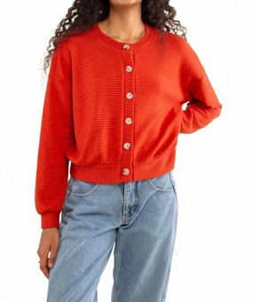 Casual Layering Chic Design Joe Heavy Rib Cardigan - Plus In Red
