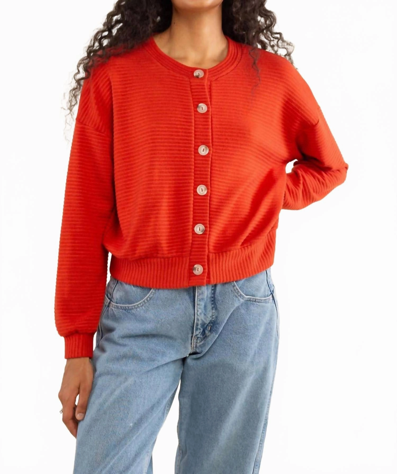 Casual Layering Chic Design Joe Heavy Rib Cardigan - Plus In Red