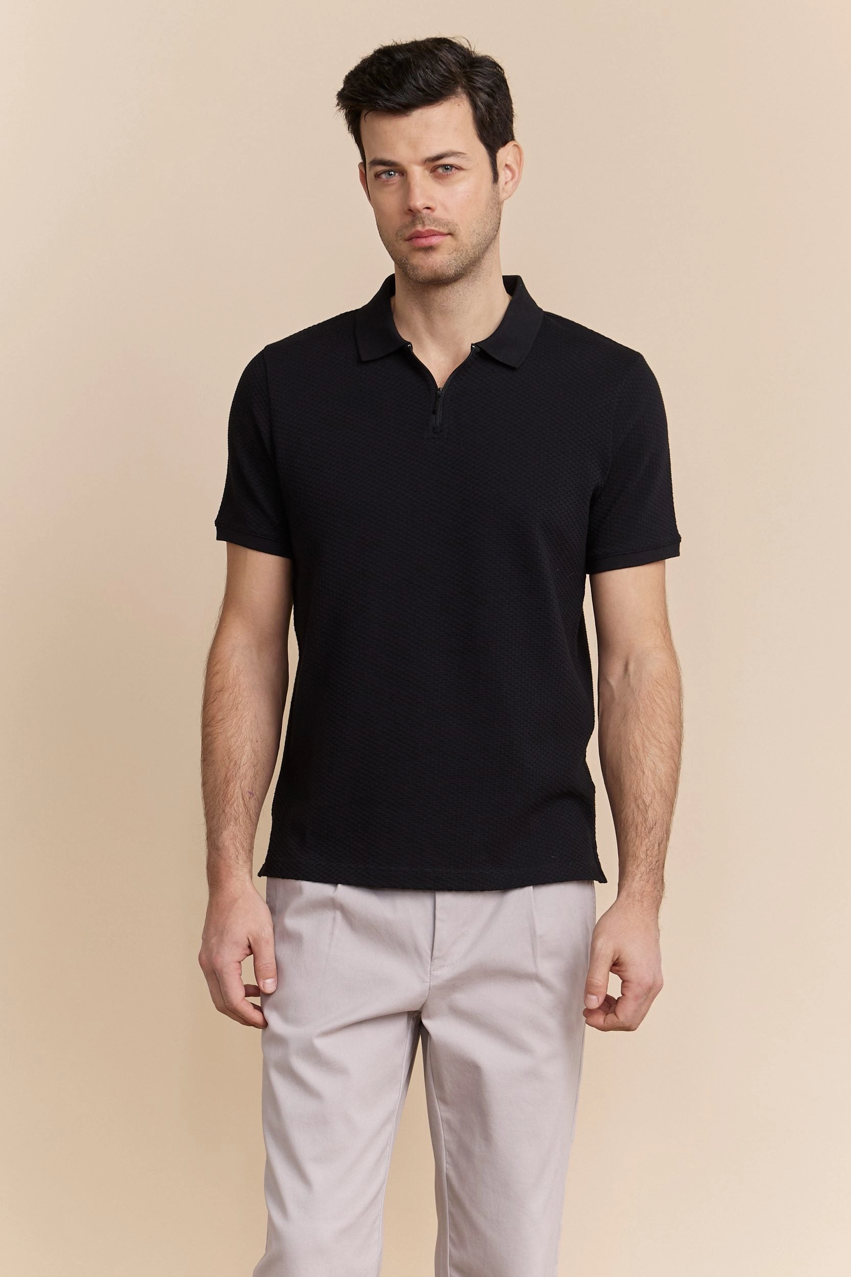Johnny-collar jacquard polo comfortable top Timeless Wear
