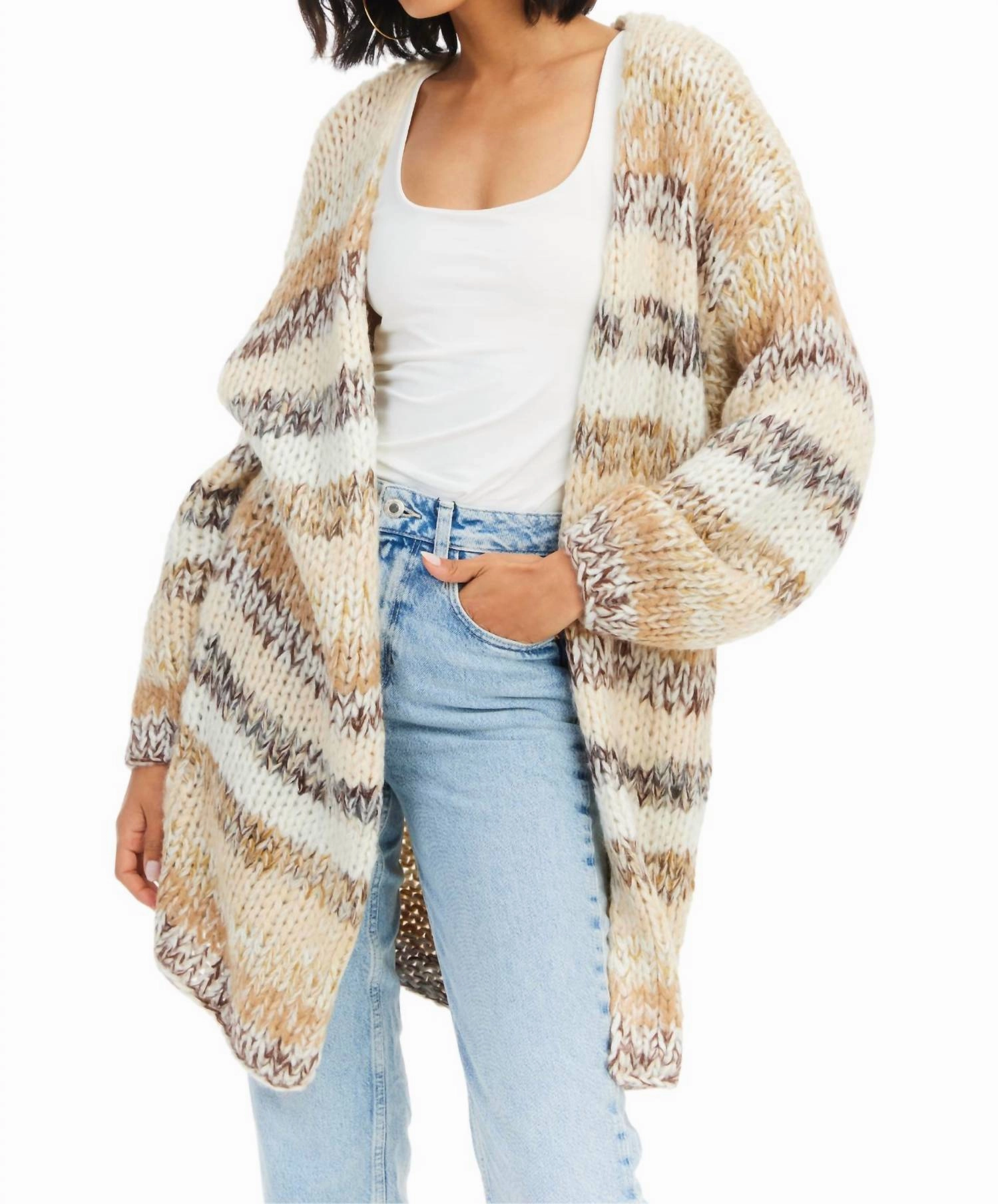 Trendy Wardrobe Josie Open Front Cardigan In Beige