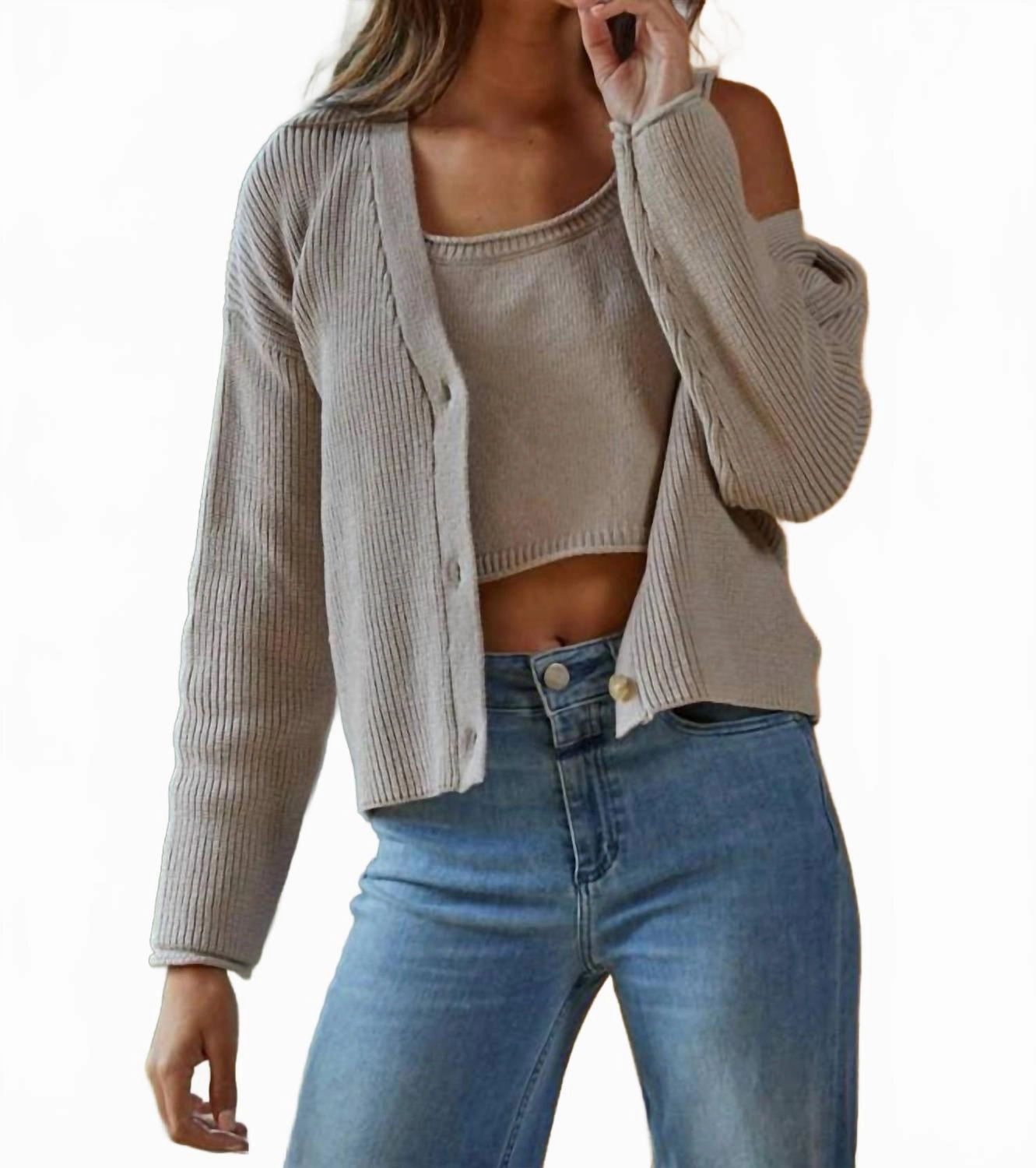 Kacey V-Neck Cardigan In Mocha Basic Layer