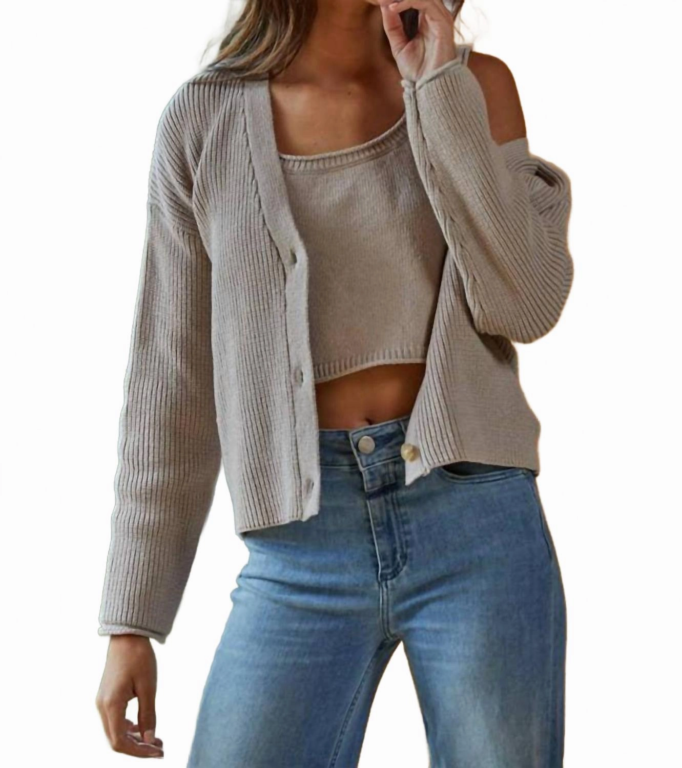 Kacey V-Neck Cardigan In Mocha Classic Layer Perfectly Warm