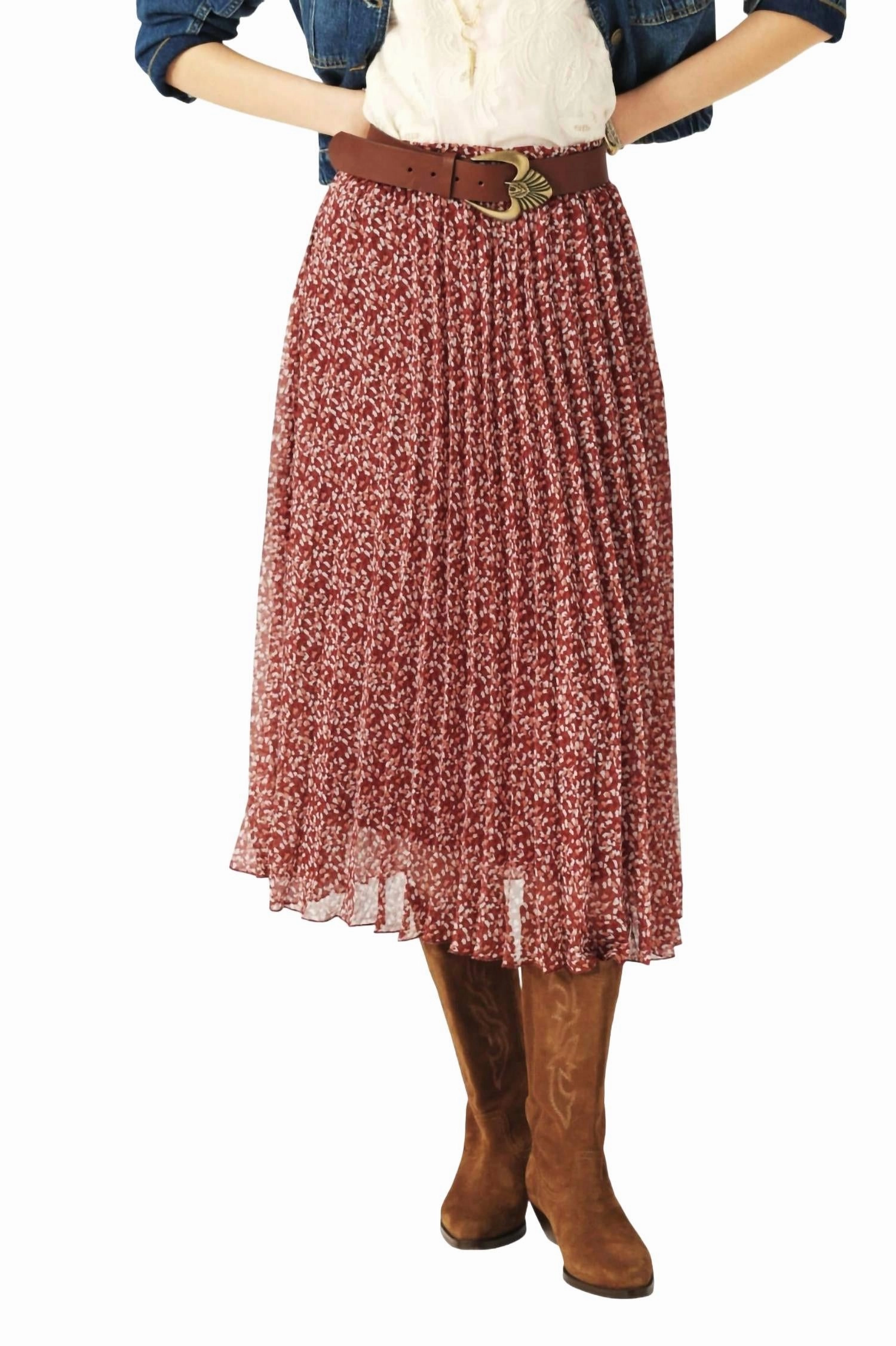 Mix Texture Kamy Skirt In Burgundy