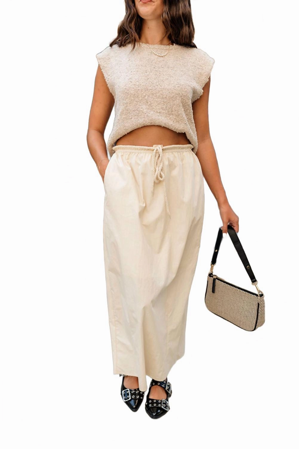 smooth zipper Lifestyle Look Kayla Drawstring Maxi Skirt In Cream