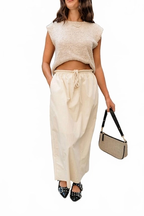 Kayla Drawstring Maxi Skirt In Cream Striped Design