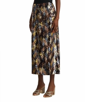 Asymmetrical Cut Road Trip Kelly Harlequin Sequin Skirt In Gold