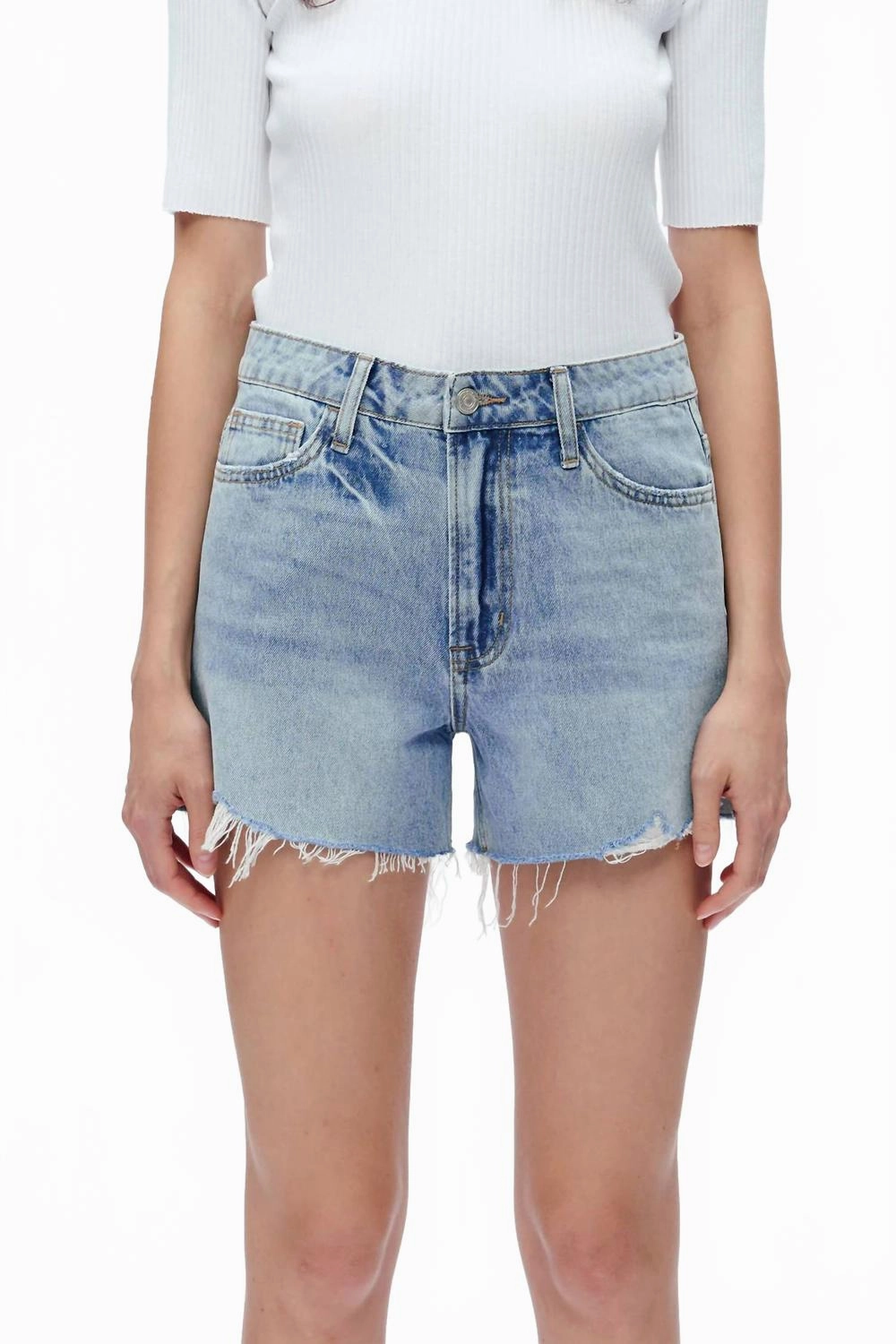 Kelly High Rise Denim Shorts In Baby Blue Color Variety vest