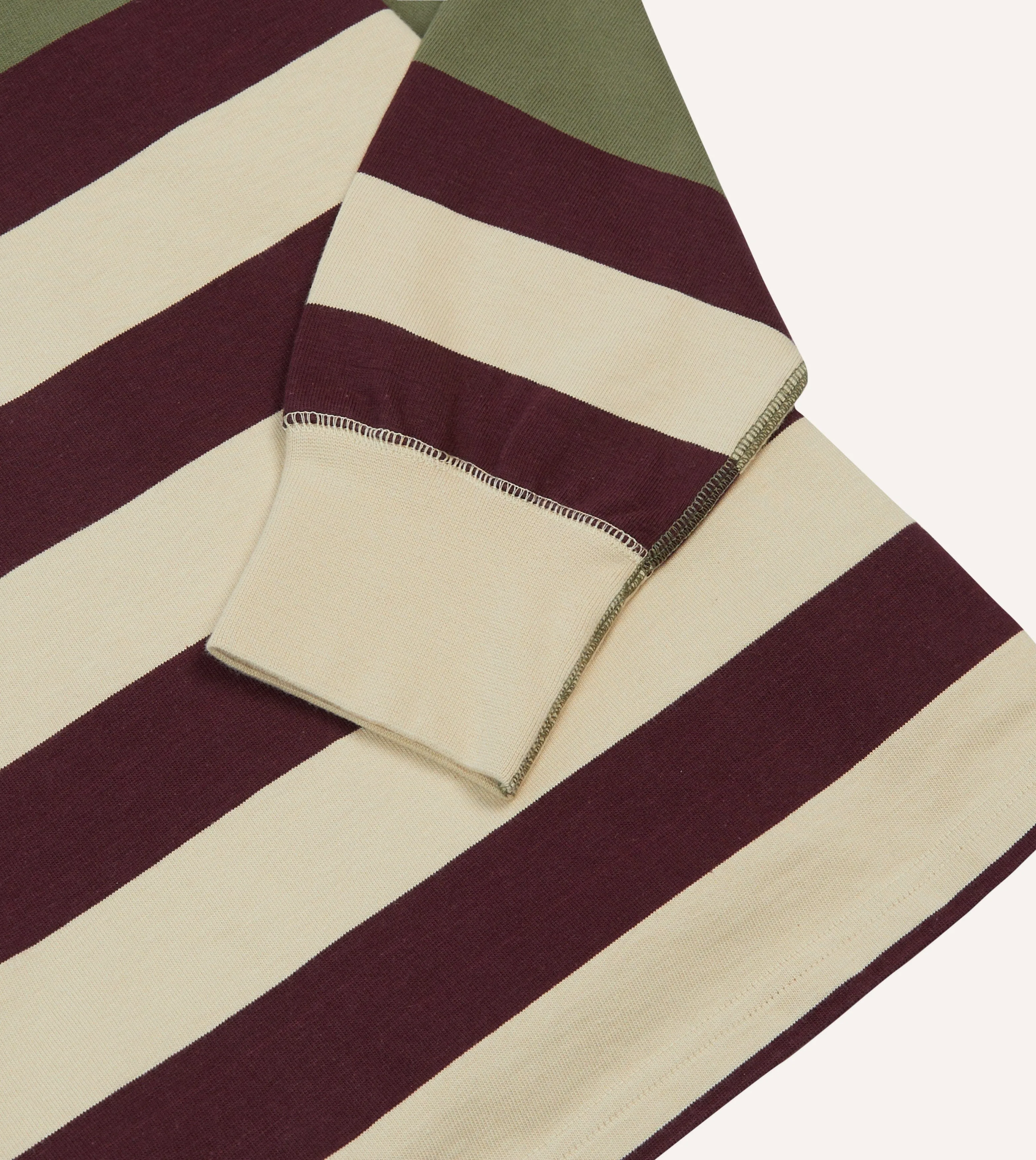 Khaki, Burgundy and Ecru Half Striped Cotton Rugby Shirt Reinforced Side Vents