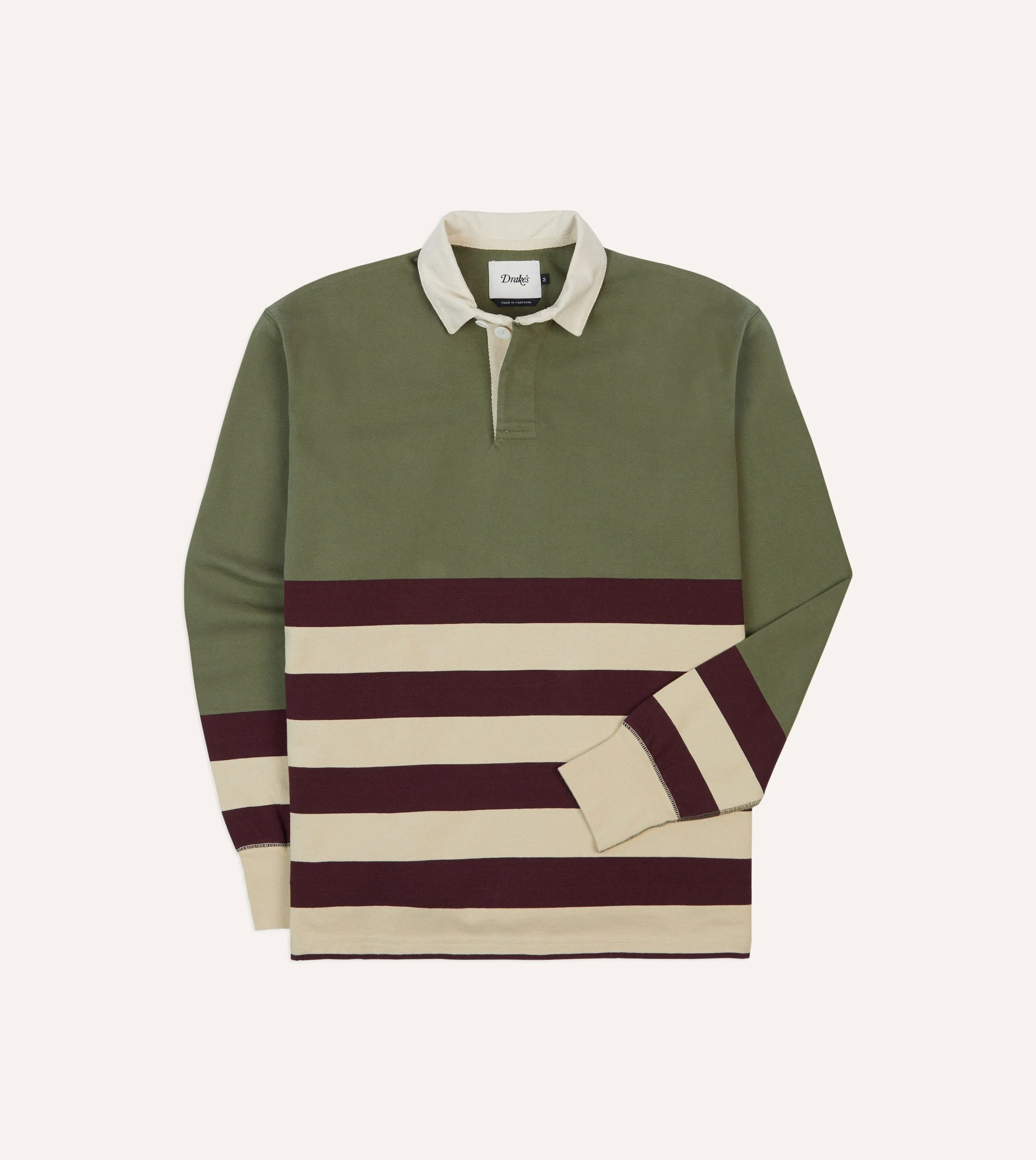 Khaki, Burgundy and Ecru Half Striped Cotton Rugby Shirt UV Protective Fabric Bold Graphics
