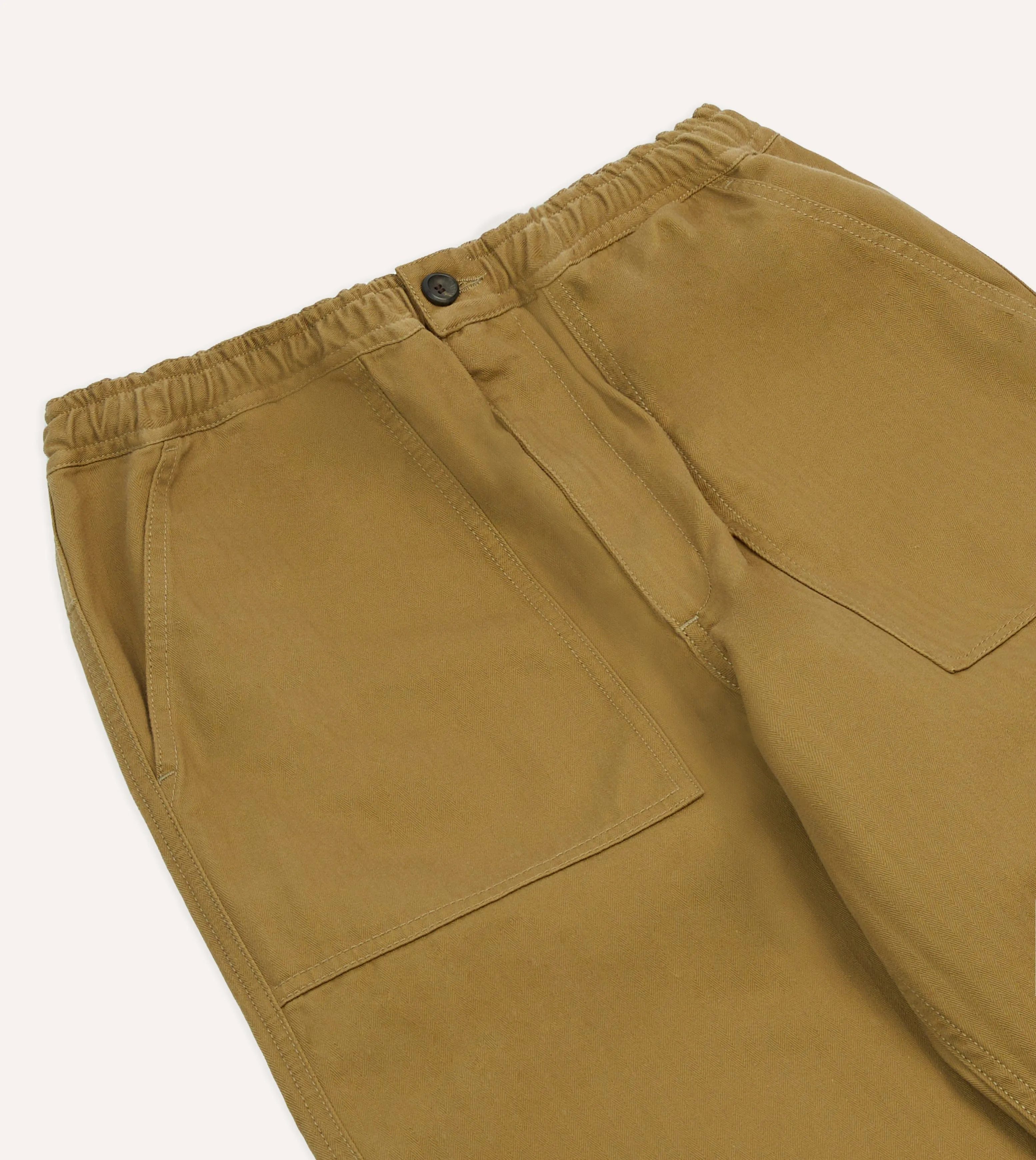 Soft Design BreathableMaterial Khaki Herringbone Twill Cotton Drawstring Trousers