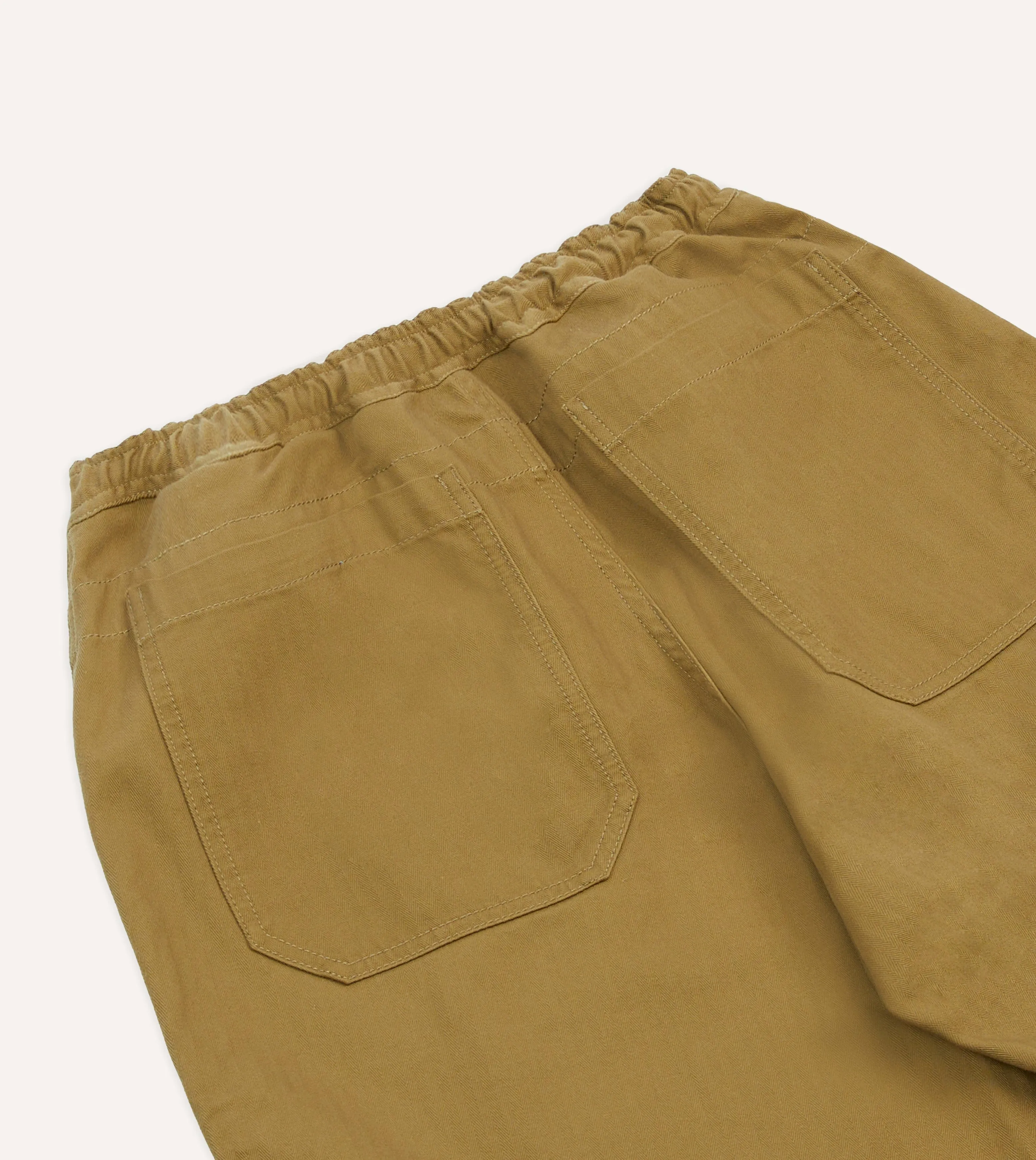 Urban Style Slim Waist Khaki Herringbone Twill Cotton Drawstring Trousers