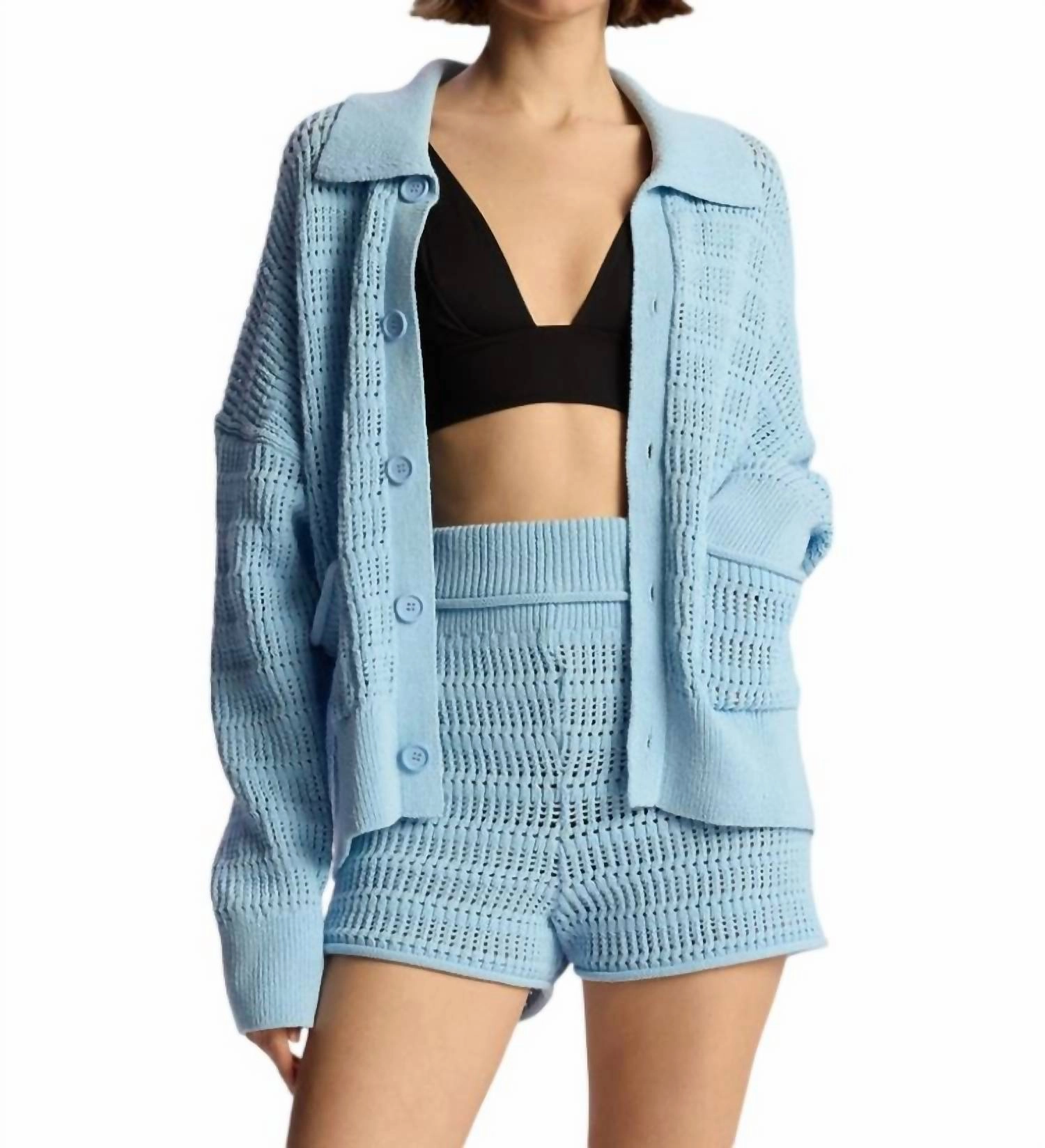 Kingsley Crochet Knit Cardigan In Rio Textured Weave Fashionable Look