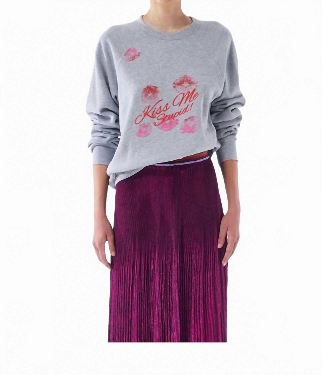 Colorfast Technology Warm Look Kiss Me Crew Neck Sweater In Heather Grey