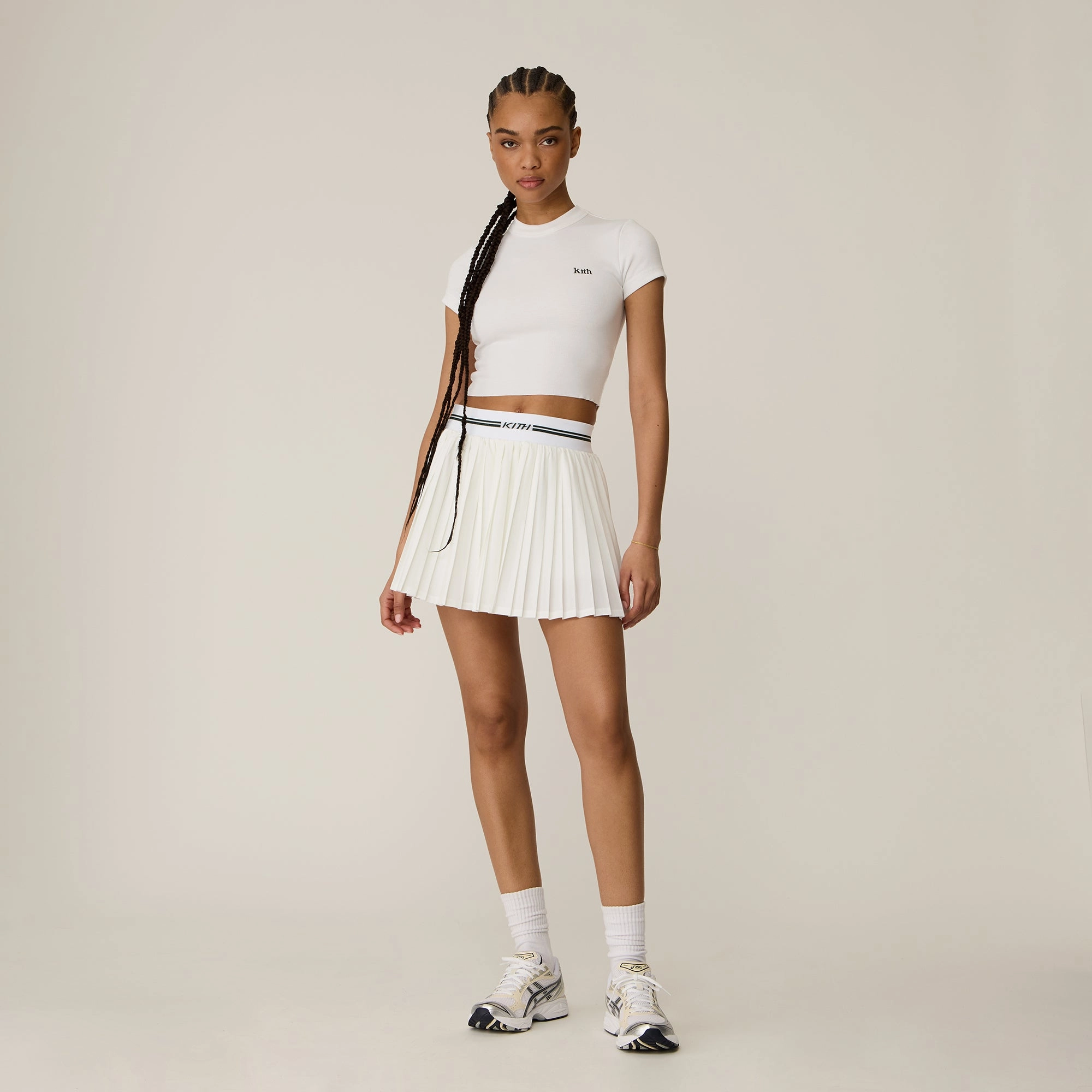 Weighted Hem Simple Style Kith Women Amaya II Pleated Skirt - White