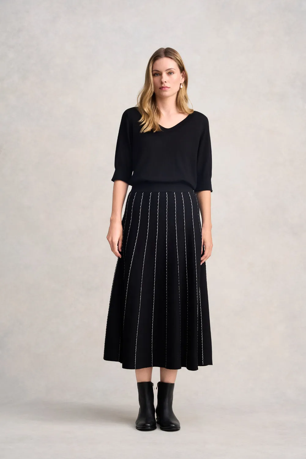 Knit Midi Skirt - Black Foil Print Ultra Comfort