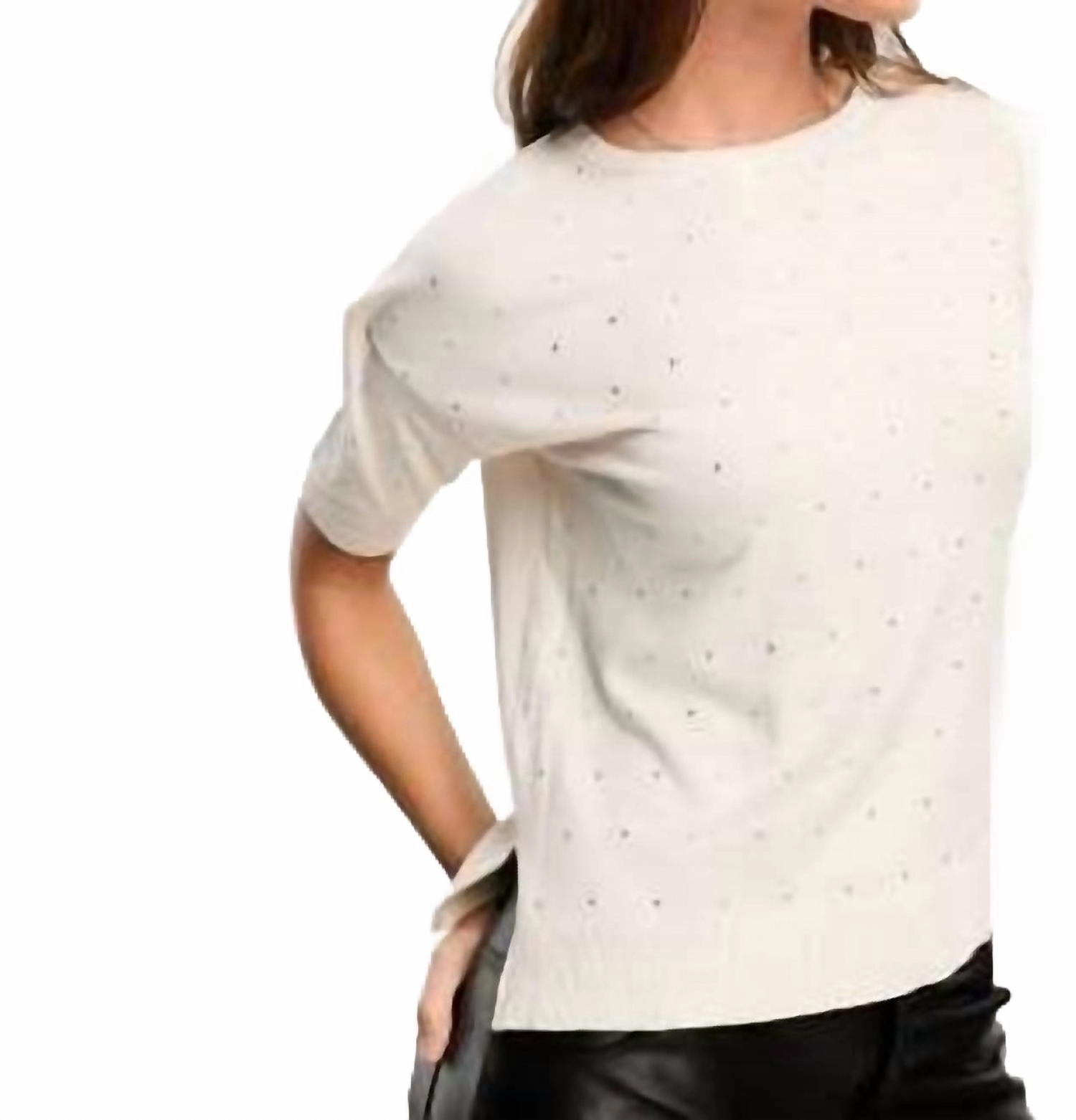 High Neckline Knit Elbow Sleeve Pullover Sweater In Vanilla
