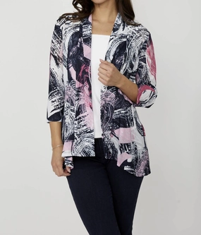 Quick Drying Technology Knit Throw Over Cardigan In Navy / Pink