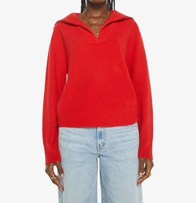 Maylin Collared Sweater In Red Robin Odor Resistant Fabric Knitted Layering