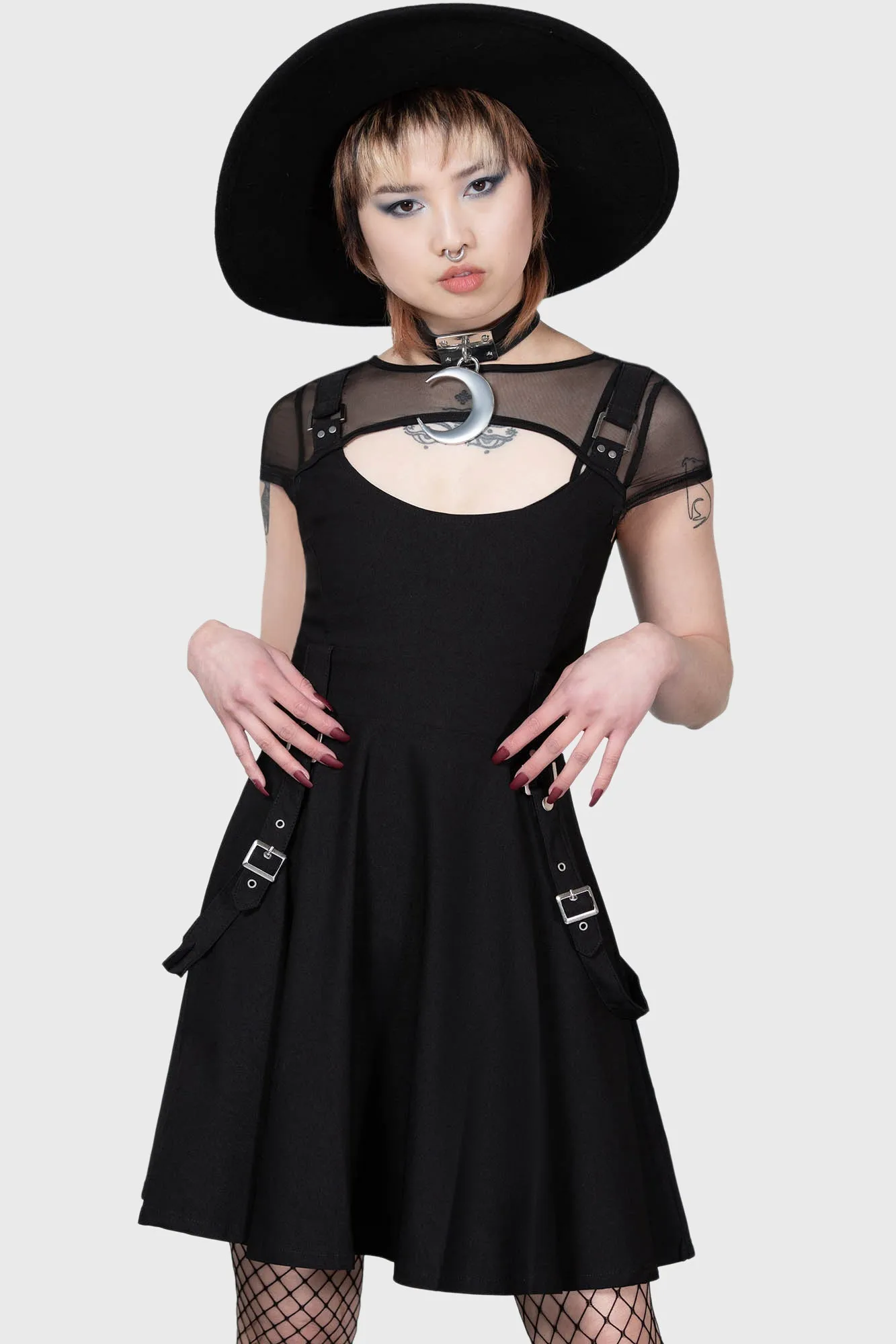 Casual Pick Shiny Zip Kounter Kulture Skater Dress
